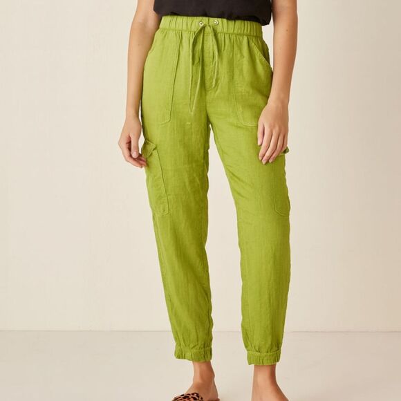 Nicole Miller Linen Cargo Jogger Pants Green Size Small - Picture 1 of 6